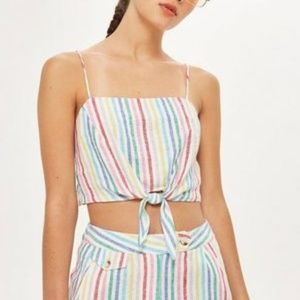 Topshop Rainbow Linen Crop Top
